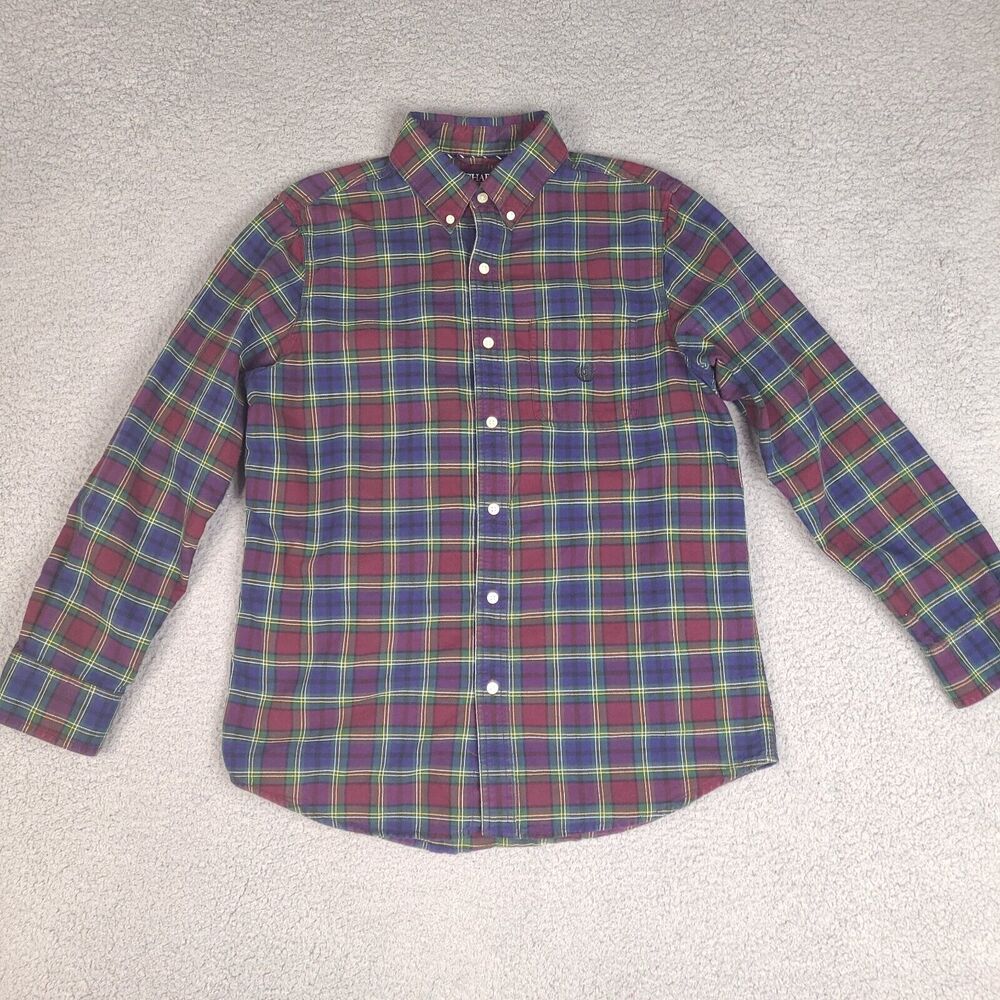 Chaps Shirt Mens Medium Plaid Multicolor Cotton Oxford‎ Long Sleeve Button Down